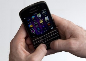 A BlackBerry Q10 smartphone is displayed in Toronto, April 23, 2013. THE CANADIAN PRESS/Graeme Roy 