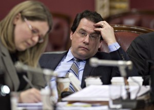 Quebec Minister Bernard Drainville listens to a participant during a legislature committee studying the proposed Charter of Values on secularism, Tuesday, January 14, 2021 in Quebec City. THE CANADIAN PRESS/Jacques Boissinot 