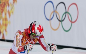Canada's Erik Guay reacts to his 10th place finish following his run during the Men's Downhill final at the Sochi Winter Olympics in Krasnaya Polyana, Russia, Sunday, Feb. 9, 2014. THE CANADIAN PRESS/Jonathan Hayward 