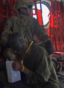 One of the last Canadian-captured detainees is taken to Kandahar Airfield aboard a CH-147 Chinook helicopter just days before combat operations ended in Bazaar-e-Panjwaii, Afghanistan in June, 2011. THE CANADIAN PRESS/Murray Brewster 