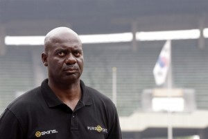 Canada's former sprinter Ben Johnson poses as he stands in the track where he once competed in the Seoul Olympics on Sept. 24, 1988, at Seoul Olympic Stadium in Seoul, South Korea, Tuesday, Sept. 24, 2013. Disgraced Olympic sprinter Ben Johnson and a member of the mockumentary series ``Trailer Park Boys'' have joined Toronto Mayor Rob Ford's re-election team. THE CANADIAN PRESS/AP/Lee Jin-man 